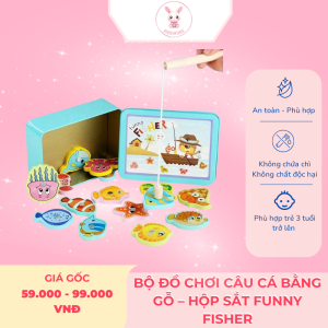 Bộ đồ chơi câu cá bằng gỗ – Hộp sắt Funny Fisher