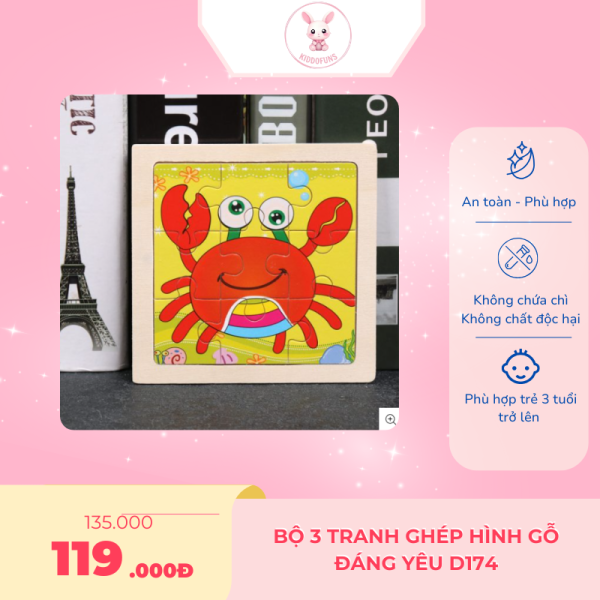Bộ 3 tranh ghép hình gỗ đáng yêu D174 - Ảnh 3