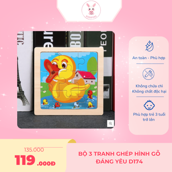 Bộ 3 tranh ghép hình gỗ đáng yêu D174