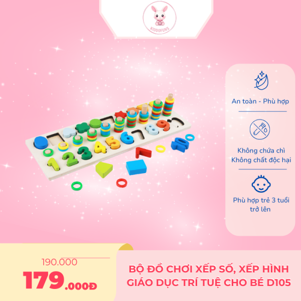 Bộ đồ chơi xếp số, xếp hình giáo dục trí tuệ cho bé D105 - Ảnh 3