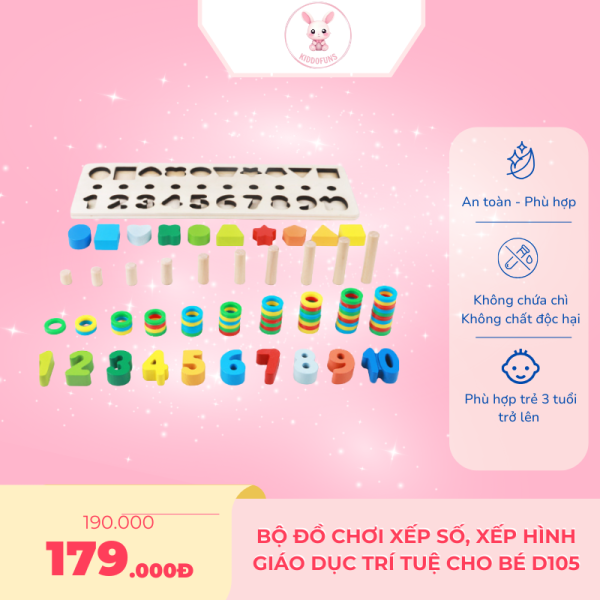 Bộ đồ chơi xếp số, xếp hình giáo dục trí tuệ cho bé D105