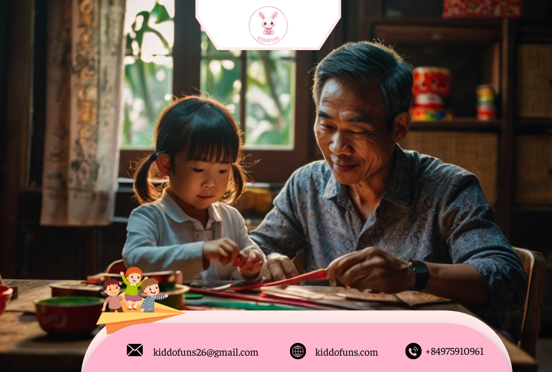 Cha mẹ hướng dẫn trẻ làm đồ chơi dân gian 