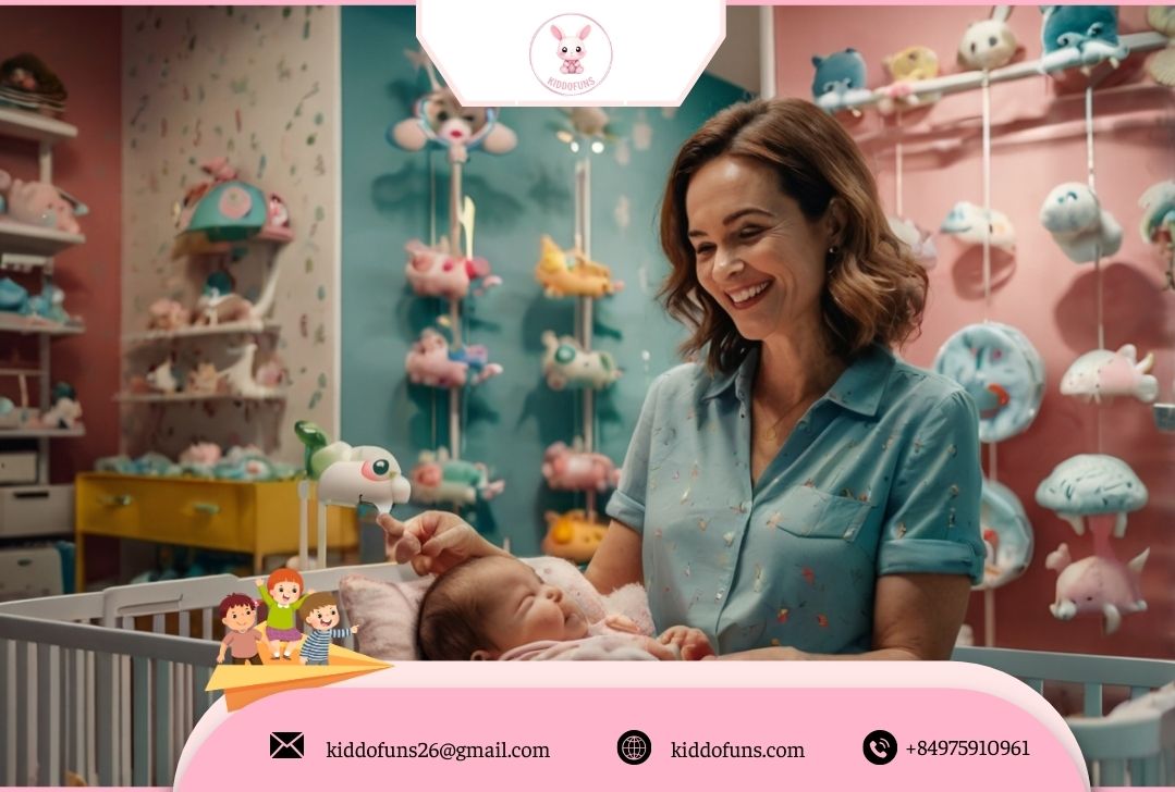 Mẹ chọn đồ treo nôi cho bé tại cửa hàng