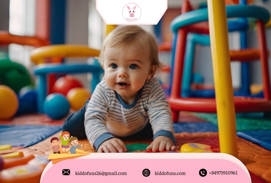 Bé đang chơi với đồ chơi giáo dục nhiều màu sắc 