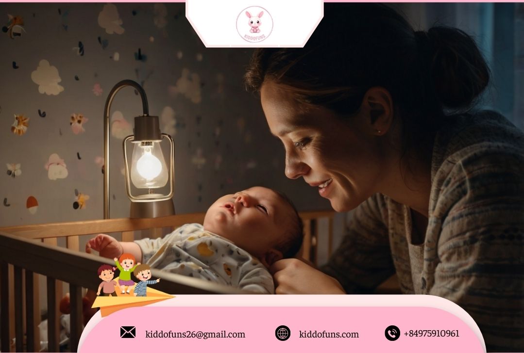 Mẹ điều chỉnh đèn ngủ cho bé không chiếu trực tiếp vào mặt