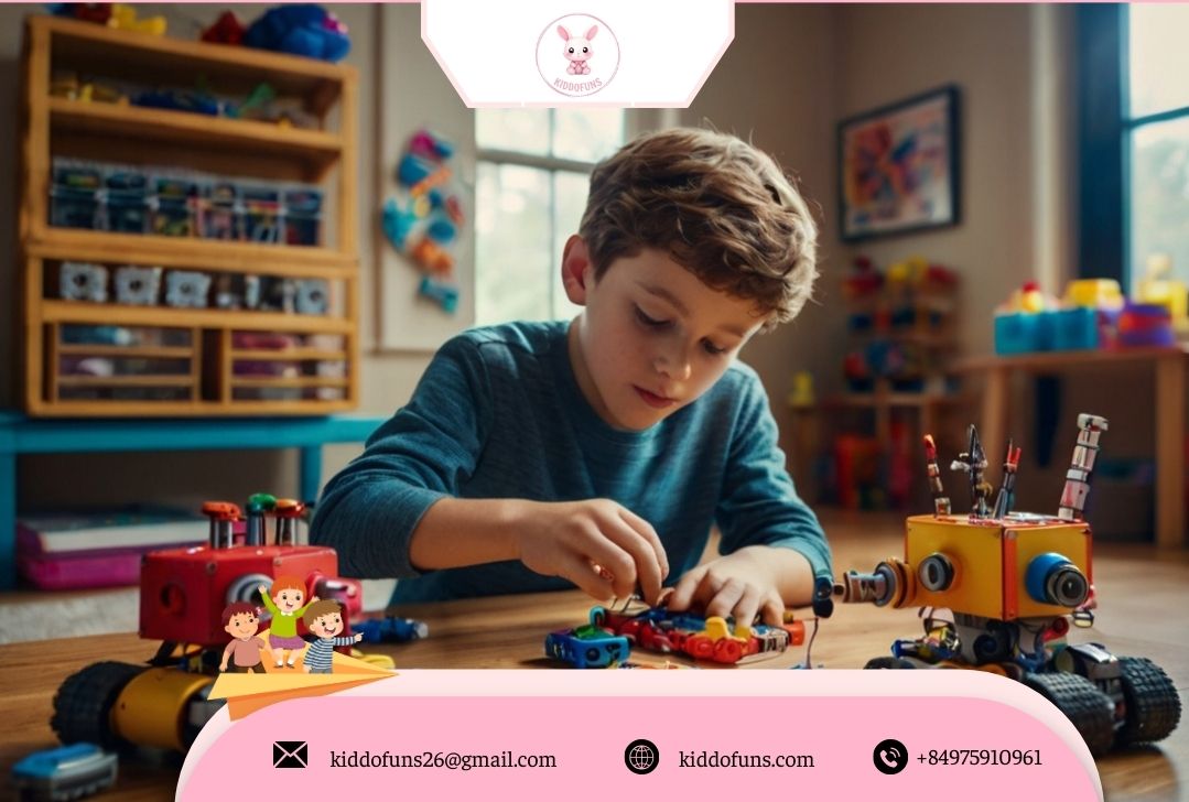 Trẻ sáng tạo robot với đồ chơi giáo dục STEM nhiều màu sắc 