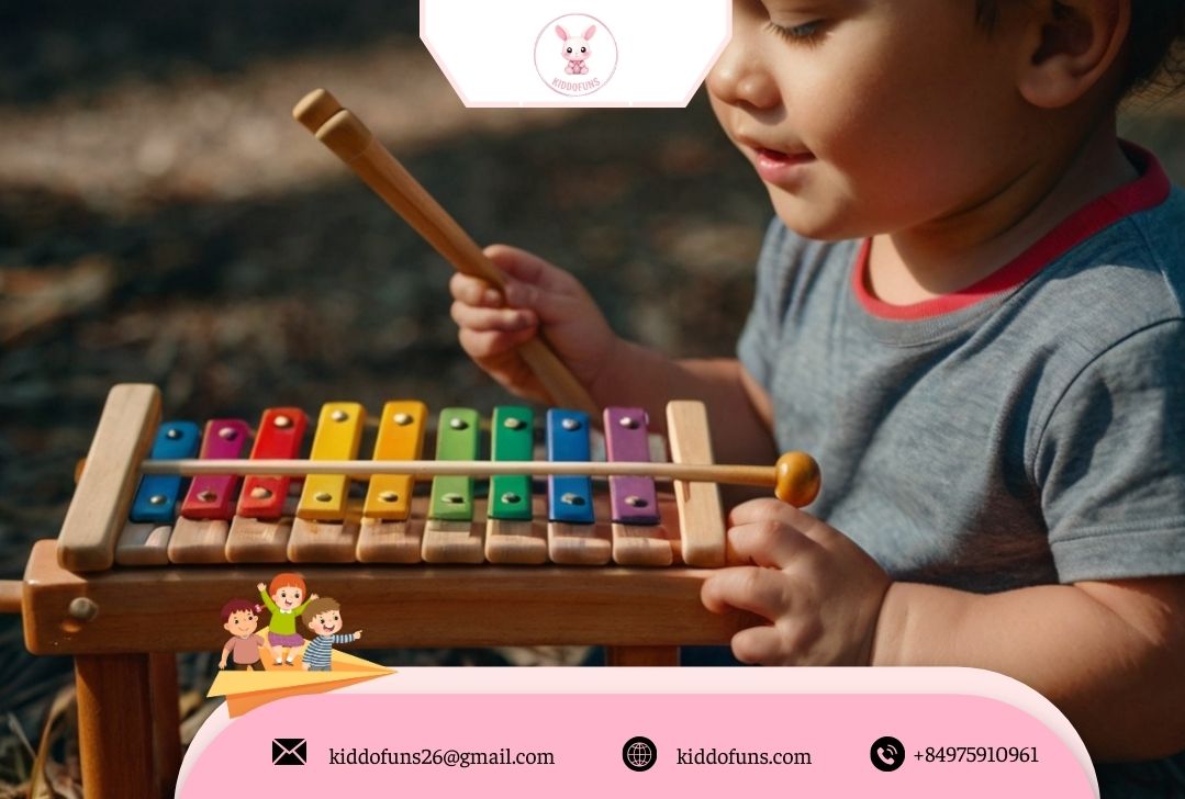 Bé chơi đàn xylophone đồ chơi giáo dục