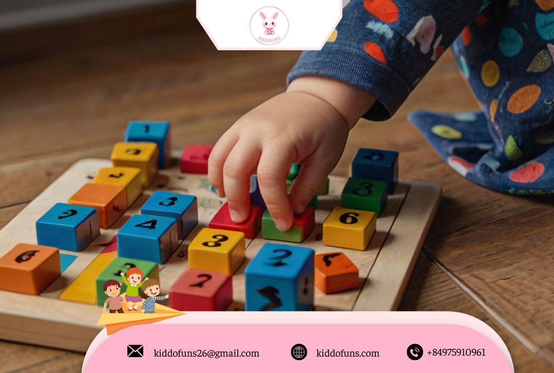  Bé chơi thả hình ghép số bằng gỗ đồ chơi giáo dục 