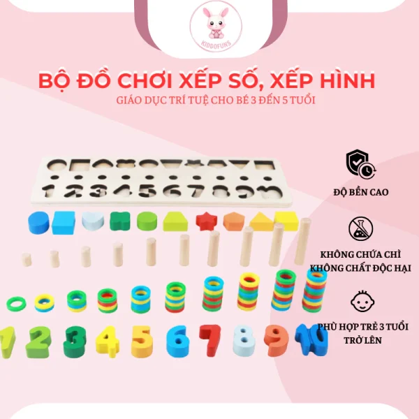 Bộ đồ chơi xếp số, xếp hình giáo dục trí tuệ cho bé D105 - Ảnh 5