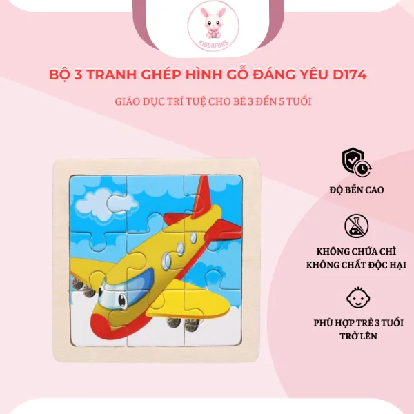 Bộ 3 tranh ghép hình gỗ đáng yêu D174